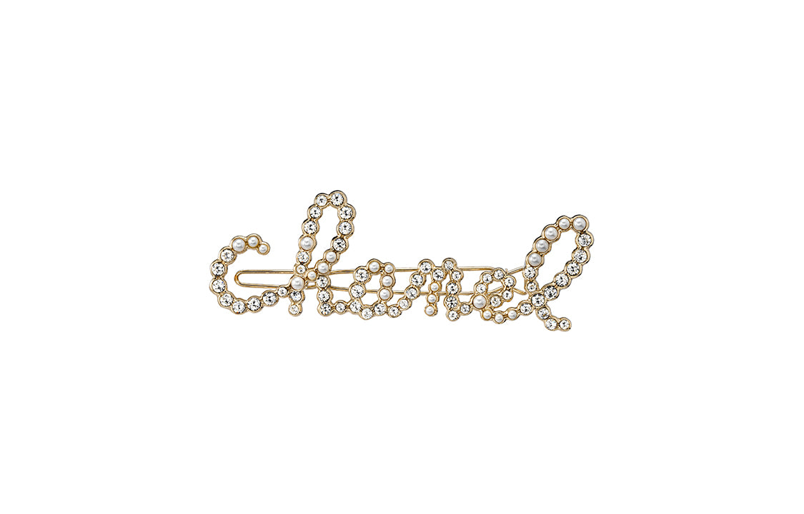 CHANEL 2021 Faux pearl Logo lettering Hair Barrette