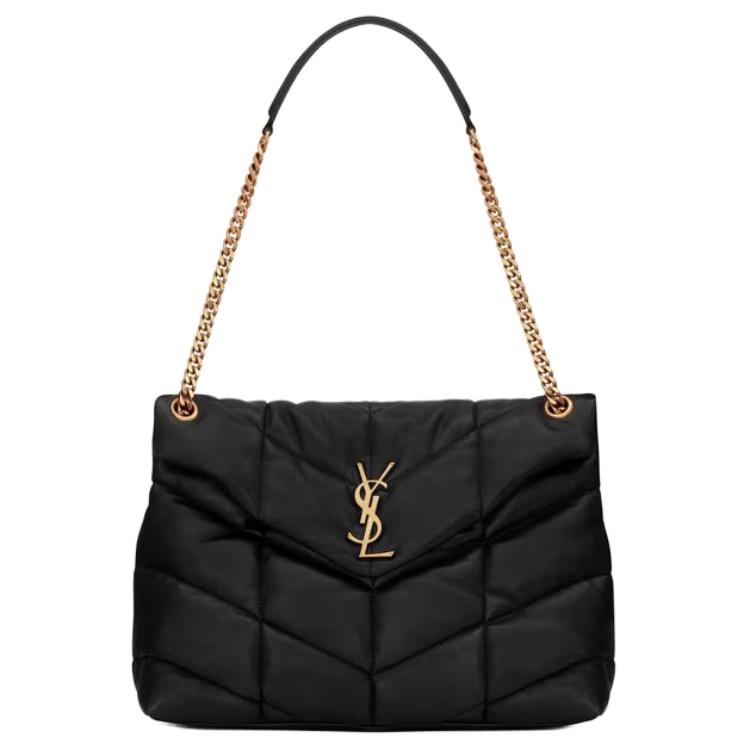 SAINT LAURENT PUFFER Lambskin Shoulder Bag Medium Size Women's Black