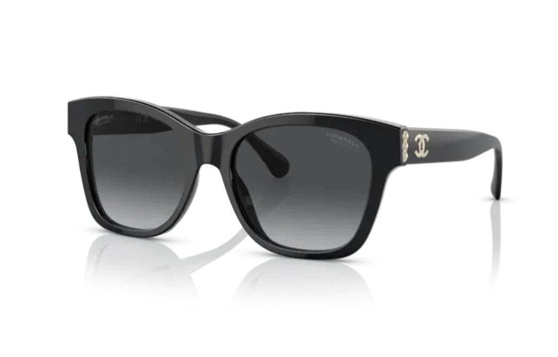 CHANEL Plate Frame Irregular Shape Sunglasses Women's Black