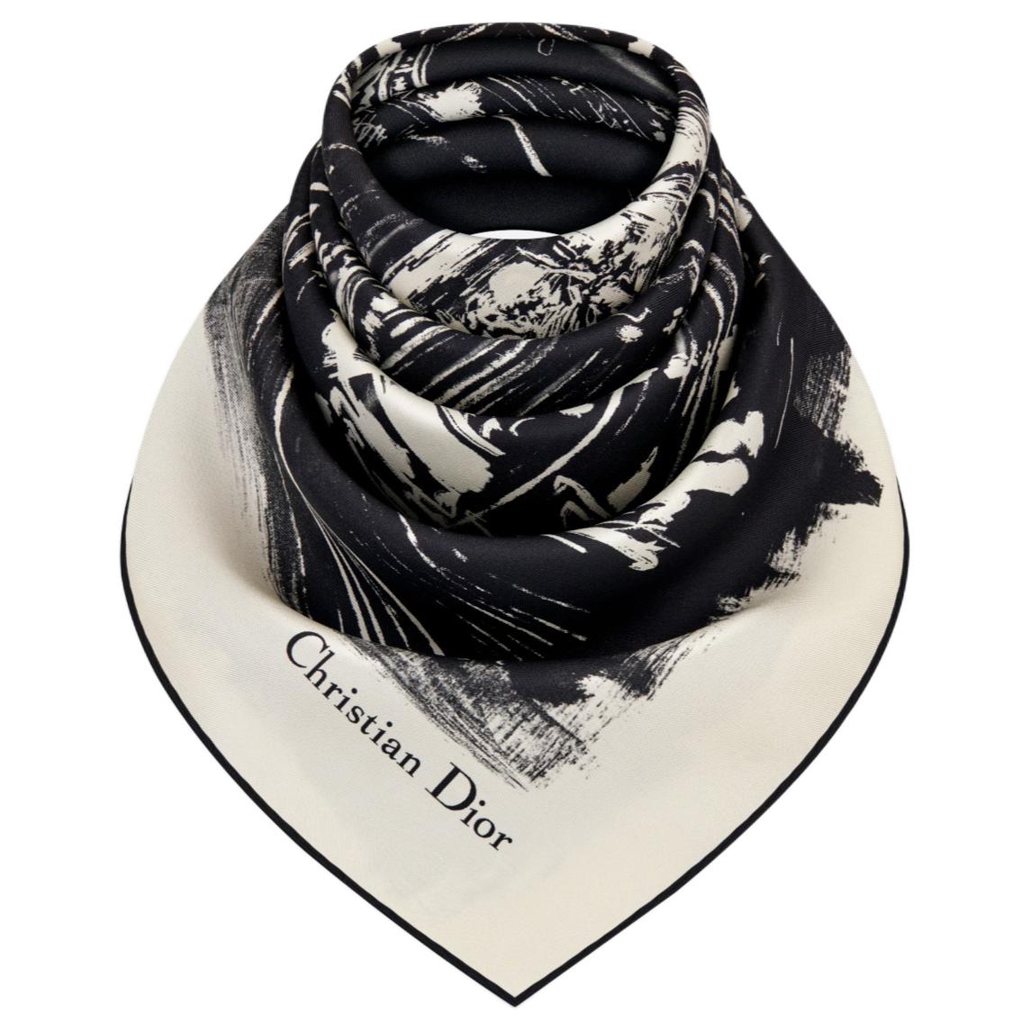DIOR Silk Twill Silk Scarves Women's Black