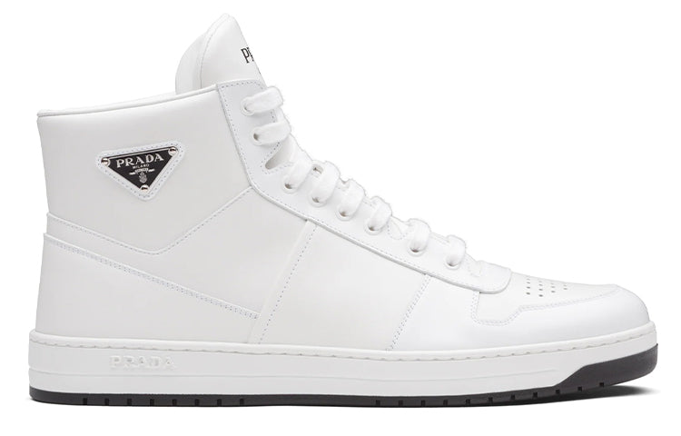 PRADA Downtown High Top Sneakers Leather White White Black