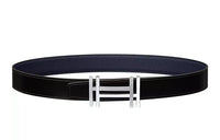 HERMES Smooth Buckle Leather Belts Unisex Black/Blue Purple 3.2cm
