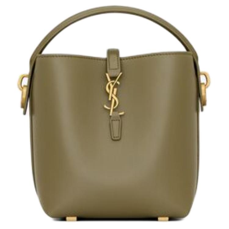 SAINT LAURENT Leather Bucket Bag, One Shoulder Handbag Mini Women's Elm Wood Color