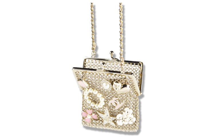 CHANEL 22A Early Autumn Metal Chain Crossbody Bags Women's Gold White/Red/Pink