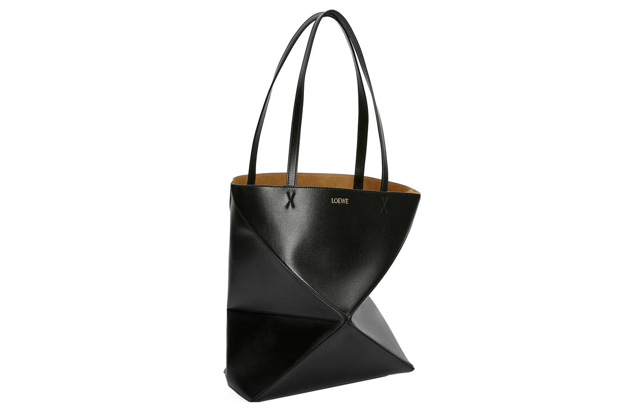 LOEWE Puzzle Fold Shiny Cow Leather Tote Bag, Shopping Bag, Handbag Medium Size Men's Black