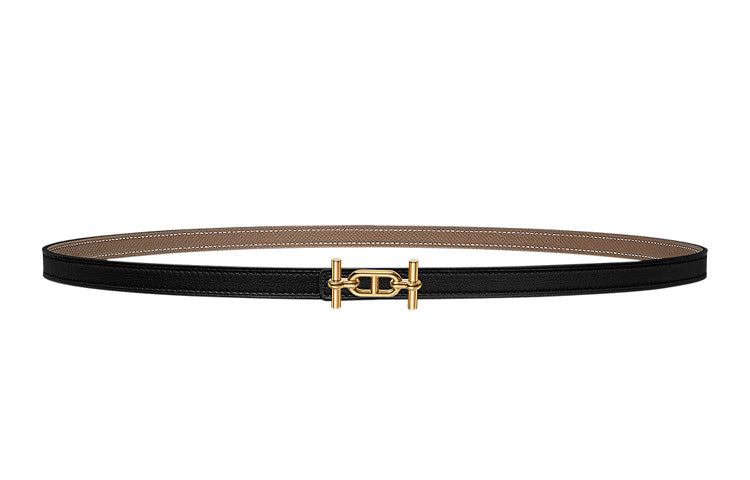 HERMES Epsom Calfskin Double-Sided Leather Belt Leather Belts Unisex Black Width: 1.3cm