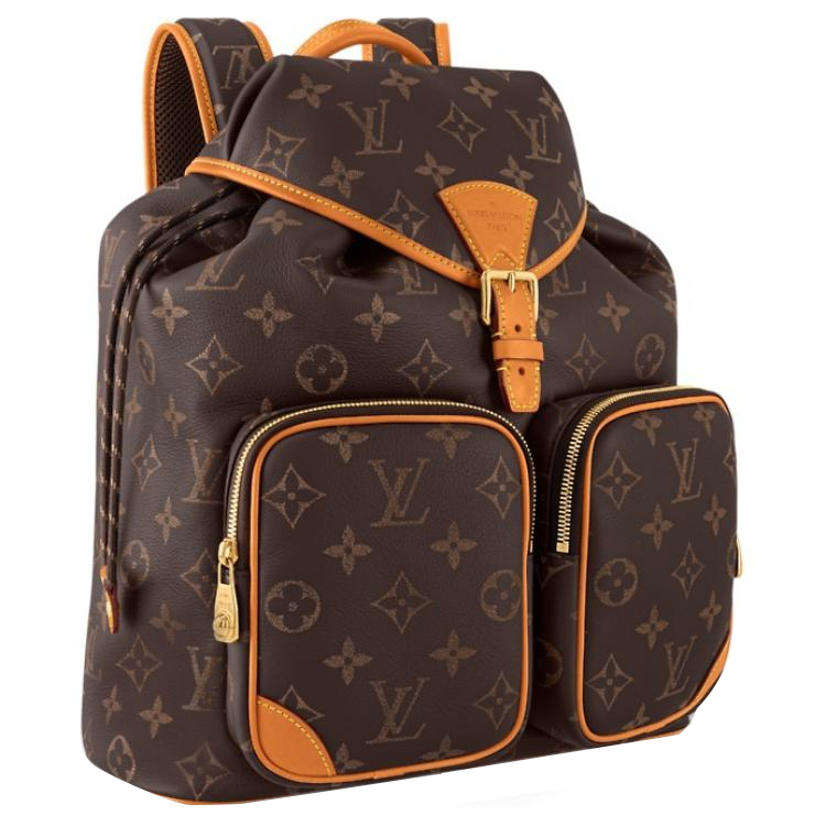 LOUIS VUITTON Montsouris Cow Leather Backpack Men's Brown And Yellow