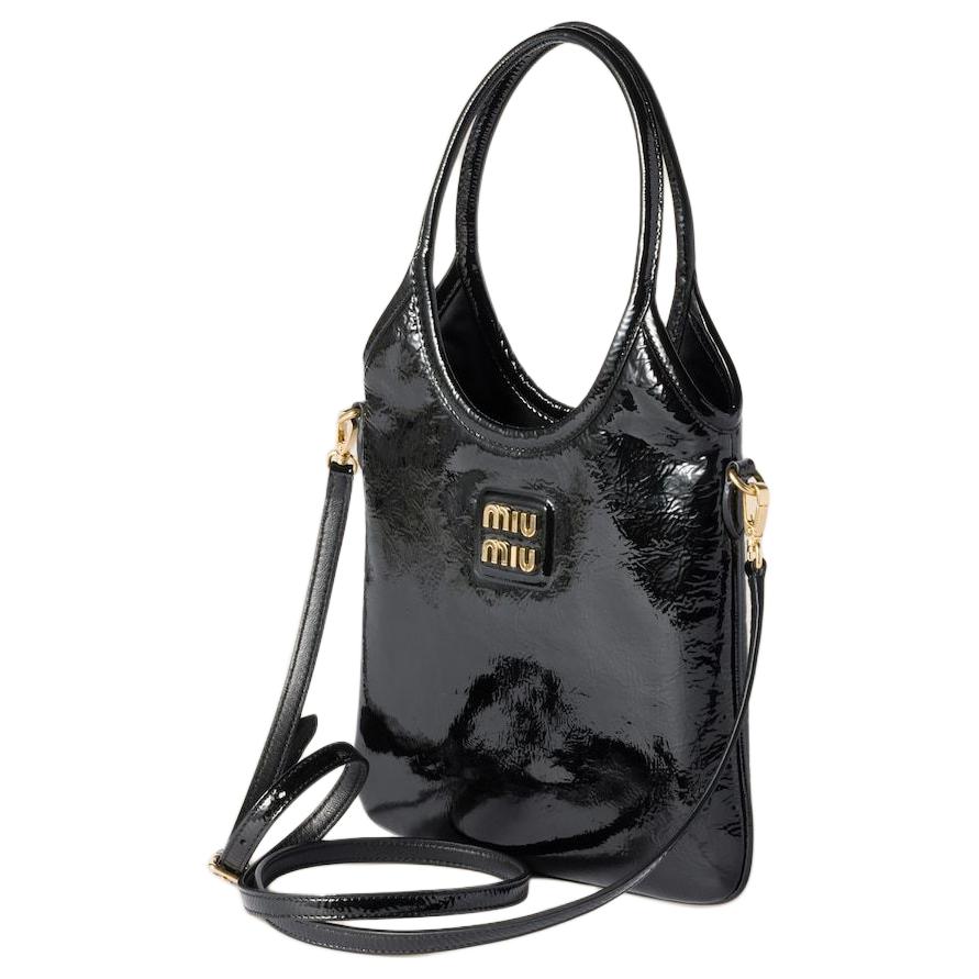 MIU MIU Ivy Naplak Lacquered Finish Leather Shoulder Bag Crossbody Bag Handbag Women's Black