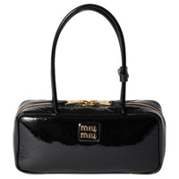 MIU MIU Naplak Lacquered Finish Sheepskin One Shoulder Handbags Women's Black