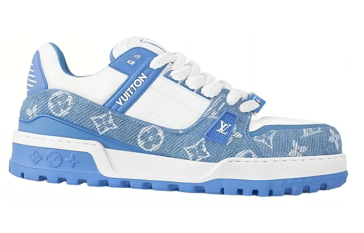 LOUIS VUITTON Trainer Maxi Low-Top Skateboard Shoes Unisex Blue White