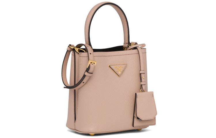 PRADA Panier Cow Leather One Shoulder Handbag Women's Apricot