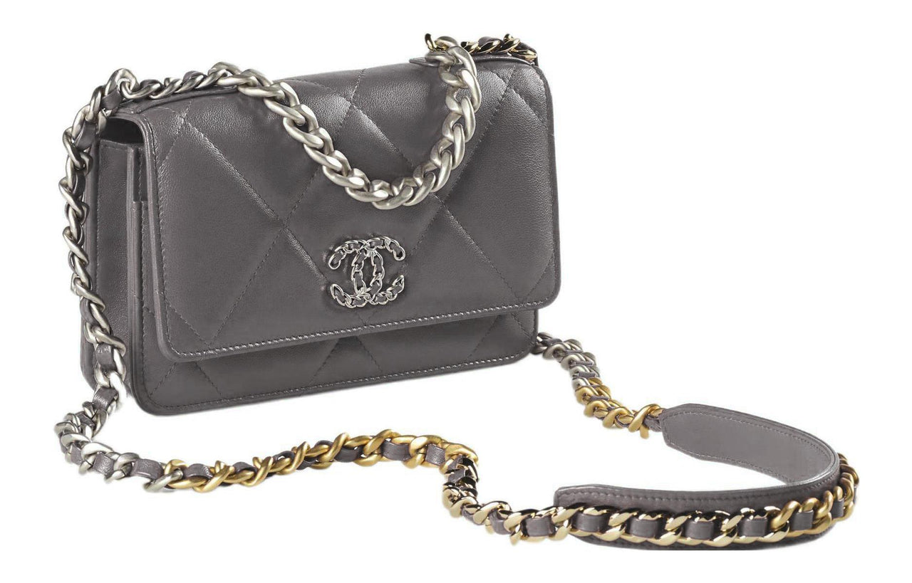 CHANEL 19BagWOC Lambskin Wealth Bag Mouth Cover Bag Handbag Shoulder Bag Crossbody Bag Women's Dark Gray