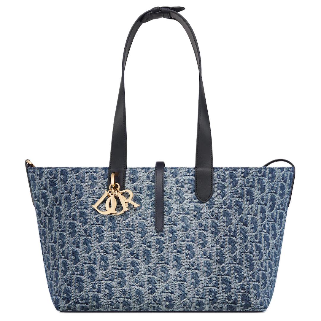 DIOR Oblique Jacquard Fabric One Shoulder Handbags Medium Size Women's Blue