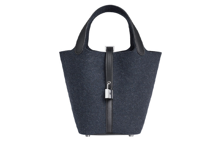 HERMES Picotin Lock Velvet With Swift Calfskin Bucket Bags Handbags Women's Midnight Blue & Black