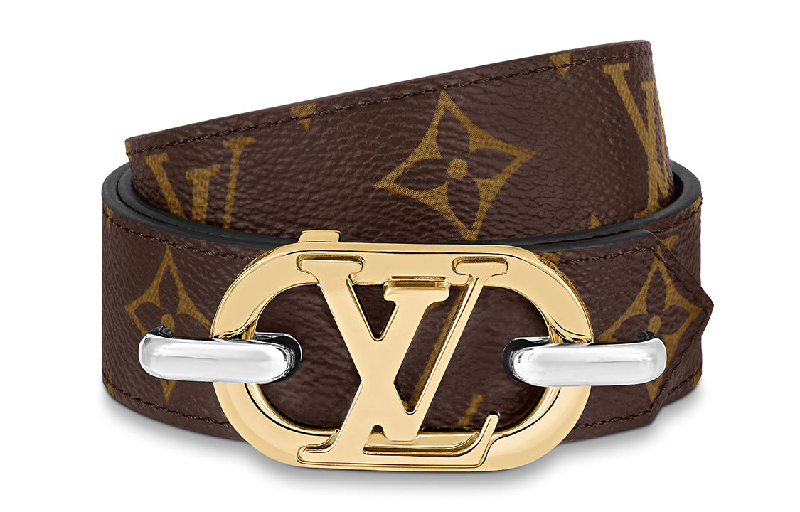 LOUIS VUITTON Double-Sided Smooth Buckle Cow Leather Canvas Leather Belts Women's Black/Brown Width: 3cm