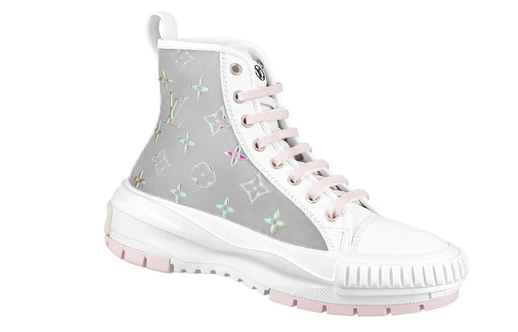LOUIS VUITTON Squad Stylish Skateboarding Shoes Women's White Gray Pink