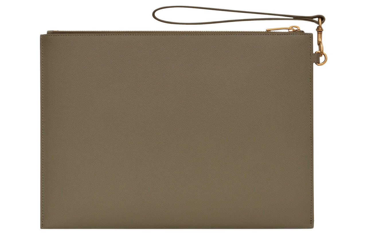 SAINT LAURENT Cow Leather Tablet Clutch Men's Green
