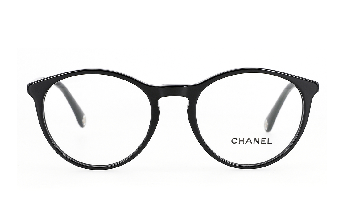 CHANEL Plate Frame Oval Eyeglass Frames Unisex Black