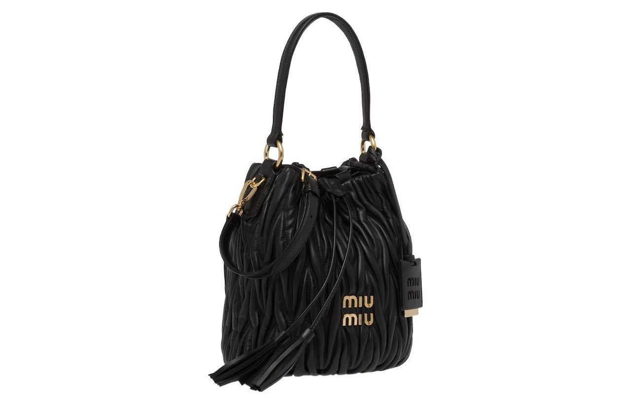 MIU MIU Leather Bucket Bag, Handbag, Shoulder Bag, Crossbody Bag Women's Black
