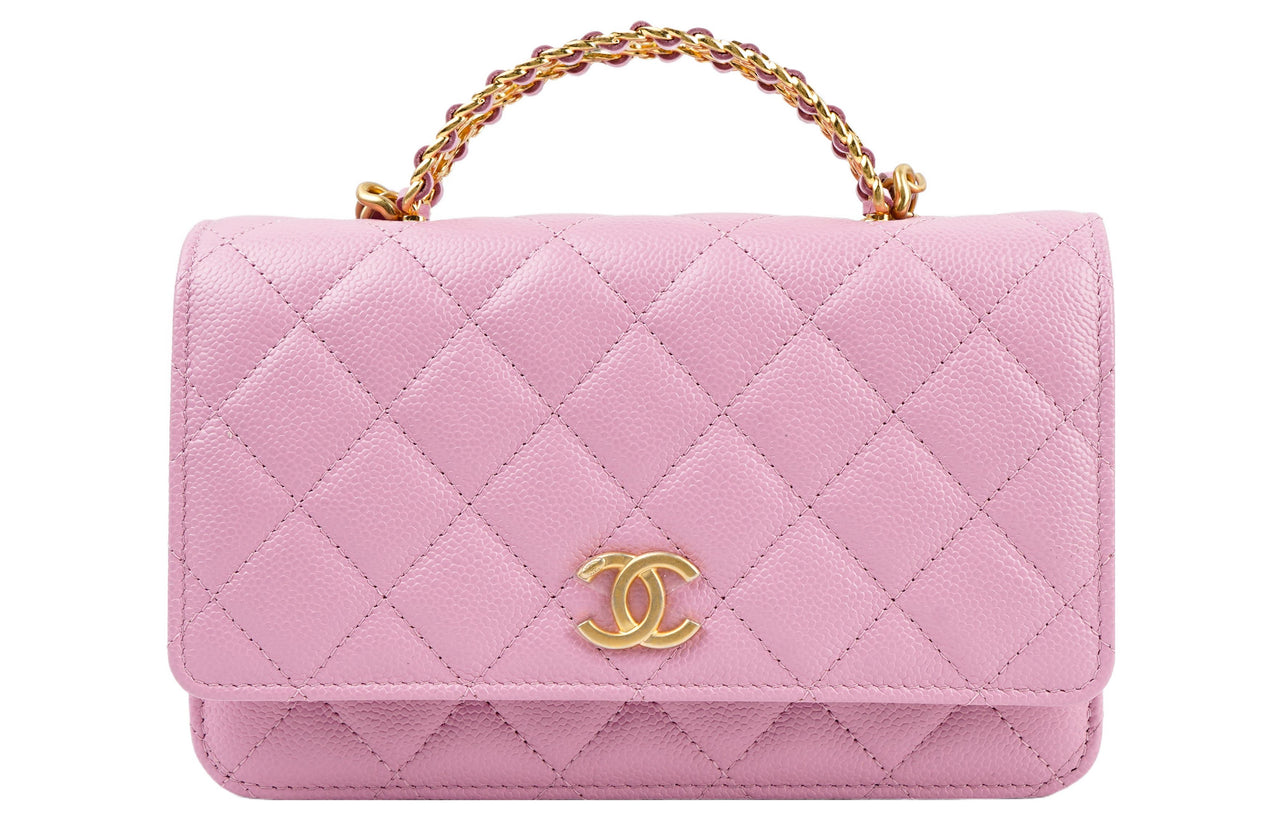 CHANEL WOC Grain Embossed Calfskin Chain Bag Handbag Regular Women's Pink