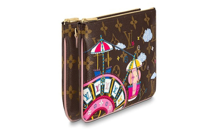 LOUIS VUITTON Double Zip Pochette Monogram Vivienne Holiday Rose Ballerine Pink