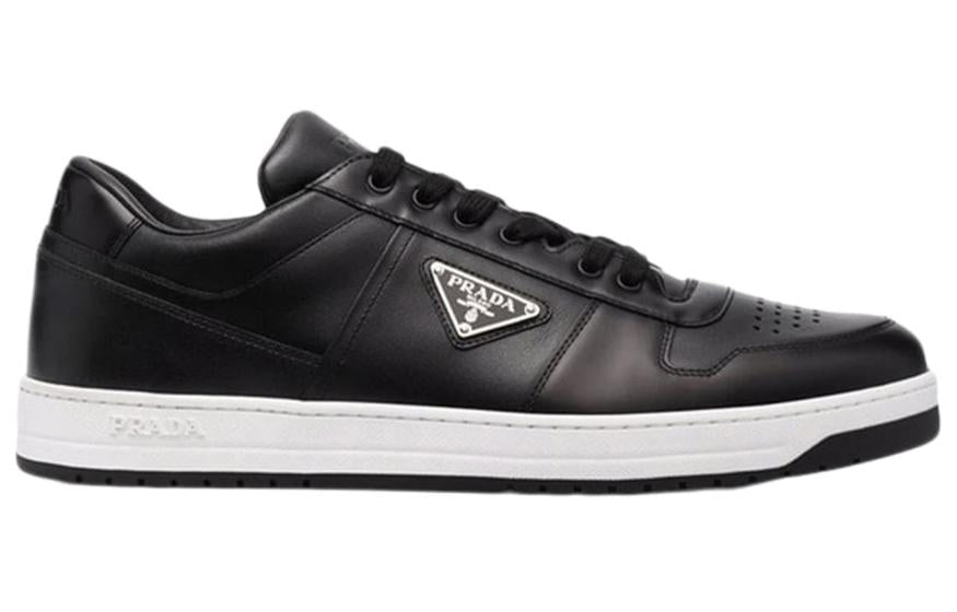 PRADA Downtown Low Top Sneakers Leather Black Black White