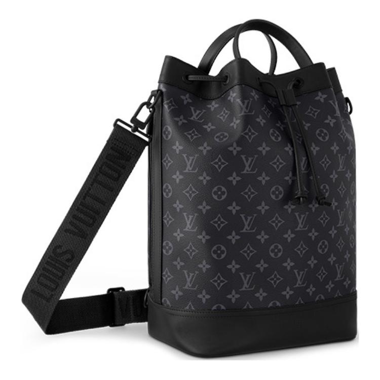 LOUIS VUITTON Canvas Coated Cow Leather Patchwork Trim Portable Crossbody Bag Shoulder Bag Men's Black