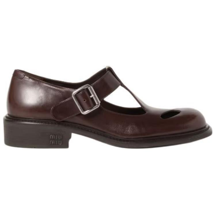 MIU MIU Chunky Heel Mary Jane Shoes 3cm Women's Brown