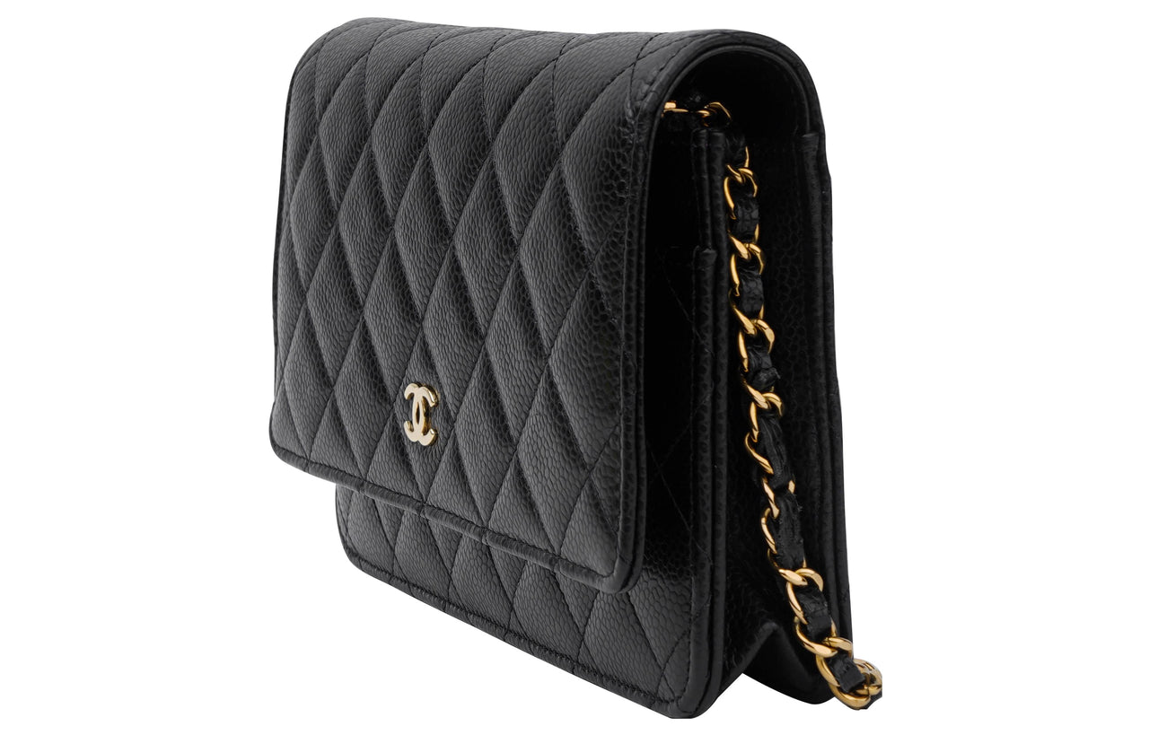CHANEL Wallet On Chain Quilted Caviar Gold-tone Black