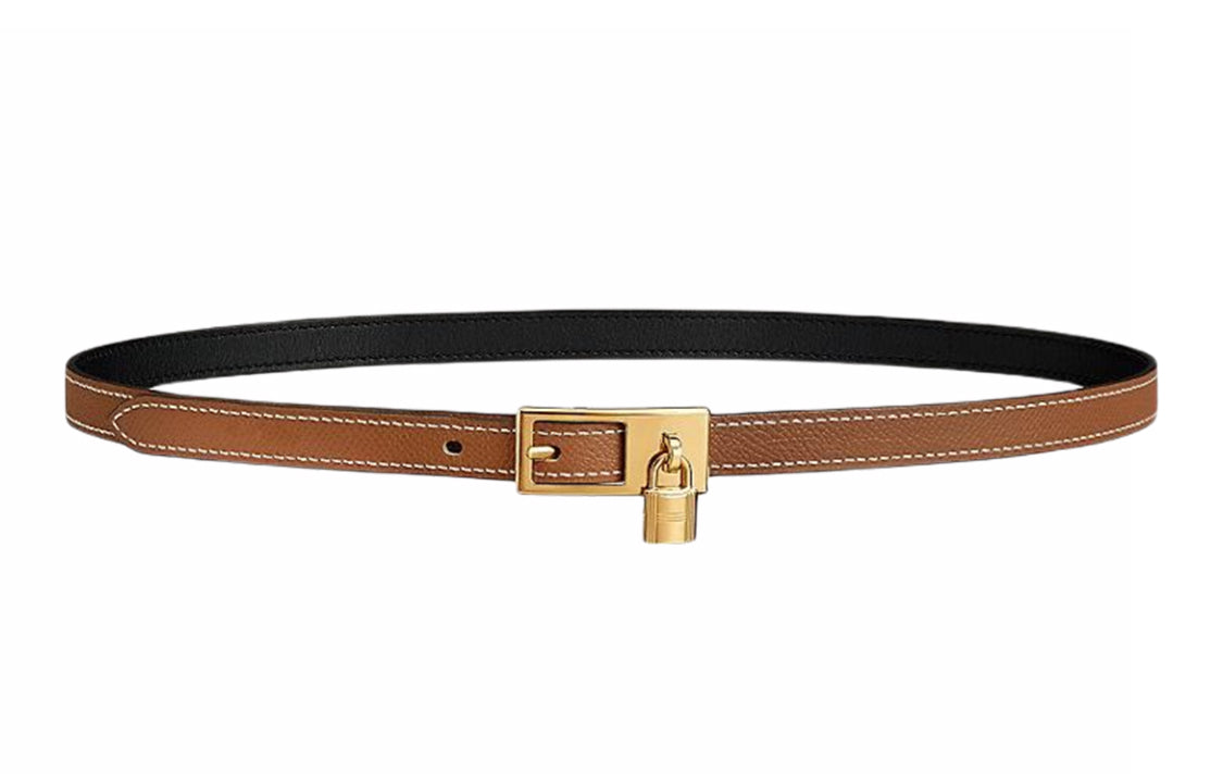 HERMES Lucky Gold Buckle Epsom Calfskin Double-Sided Belt Women's Gold Width: 1.5cm
