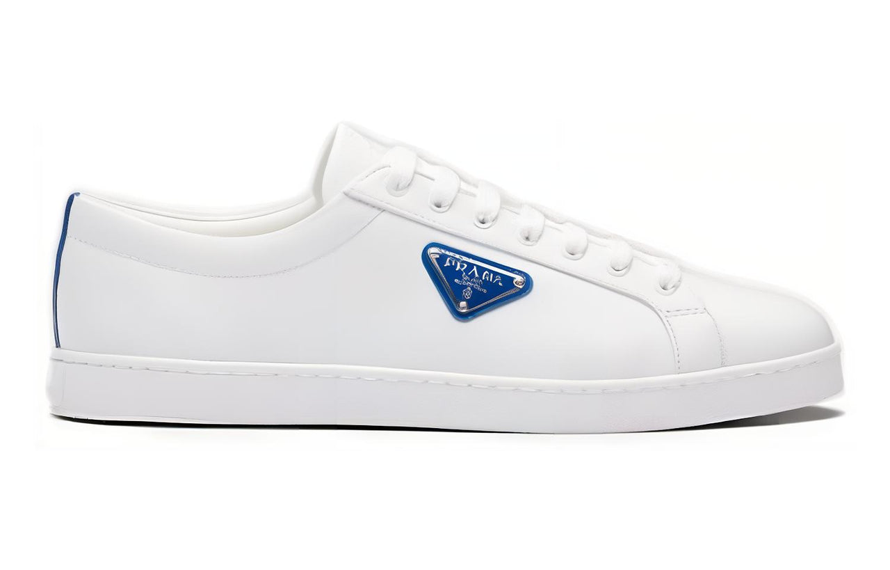 PRADA Brushed Sneakers Leather White White Cobalt Blue