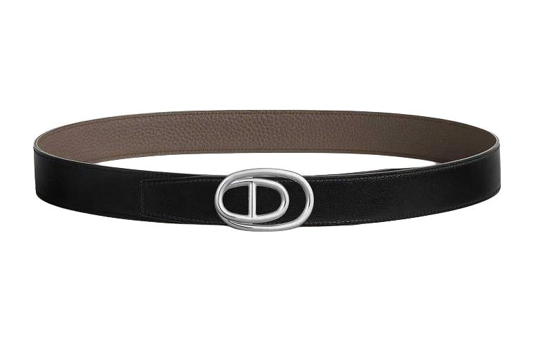 HERMES Solid Color Design Leather Belts Men's Black Width: 3.2CM