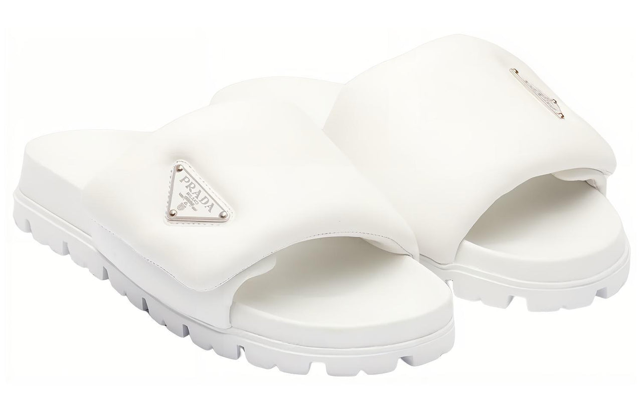 PRADA Soft Padded 20mm Slide Sandal White Nappa Leather Women's