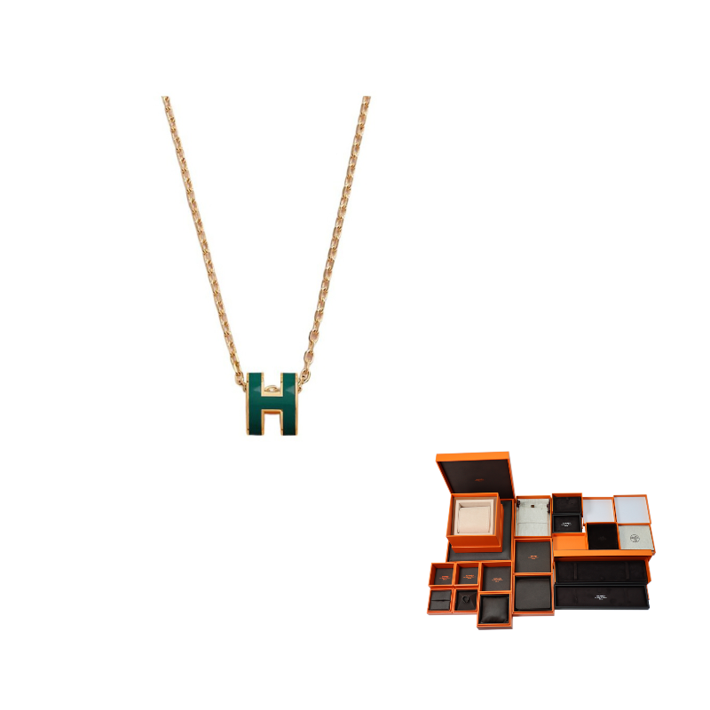 HERMES POP H Collection Gold Plated Necklaces Women's Green