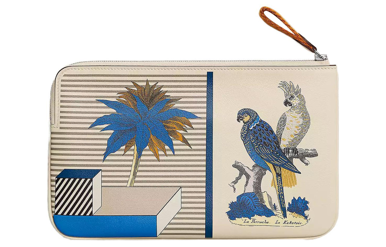 HERMES Carre Pocket Swift Calfskin Clutch Regular Women's White Blue