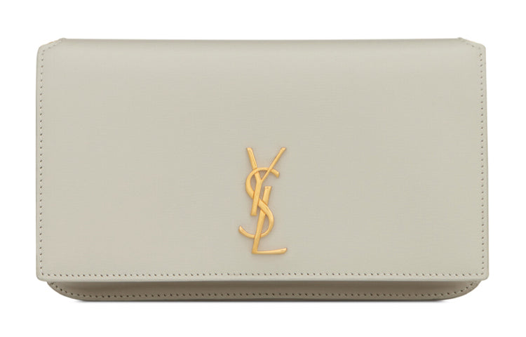 SAINT LAURENT CASSANDRE Leather Cell Phone Pouch Women's Vintage White