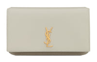 SAINT LAURENT CASSANDRE Leather Cell Phone Pouch Women's Vintage White