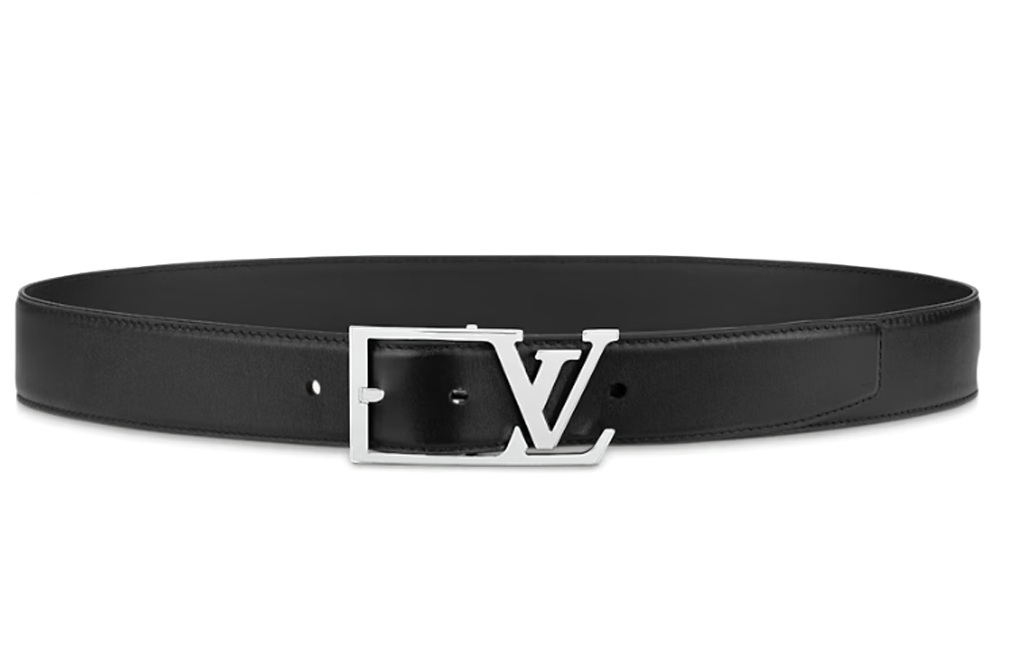 LOUIS VUITTON Sheepskin Leather Belts Men's Black Width 3.5CM