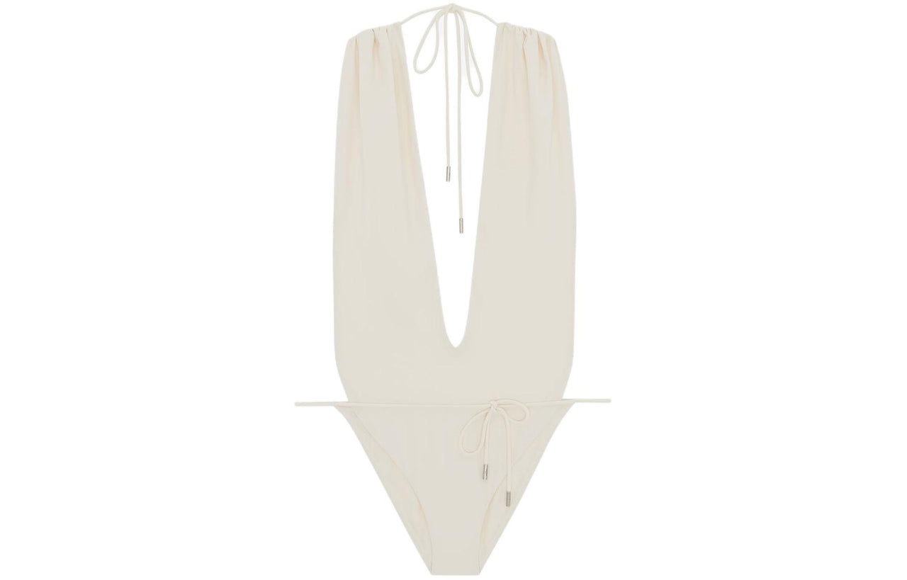 SAINT LAURENT Backless V Halter Swimsuit
