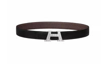 HERMES Brushed Double-Sided H Buckle Calfskin Leather Belts Men's Black Width: 3.2CM
