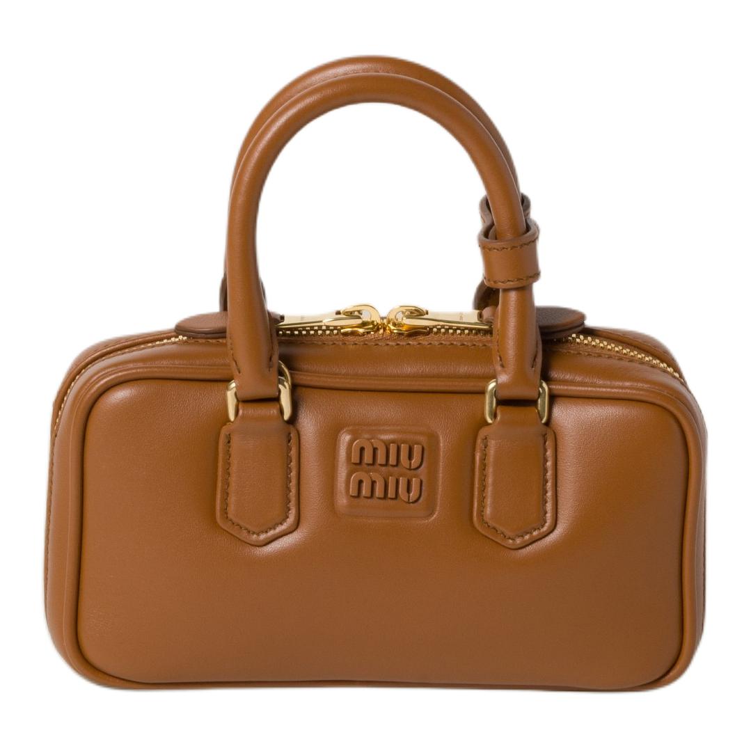 MIU MIU Arcadie Series Leather Shoulder Bag Crossbody Bag Handbag Mini Women's Cognac
