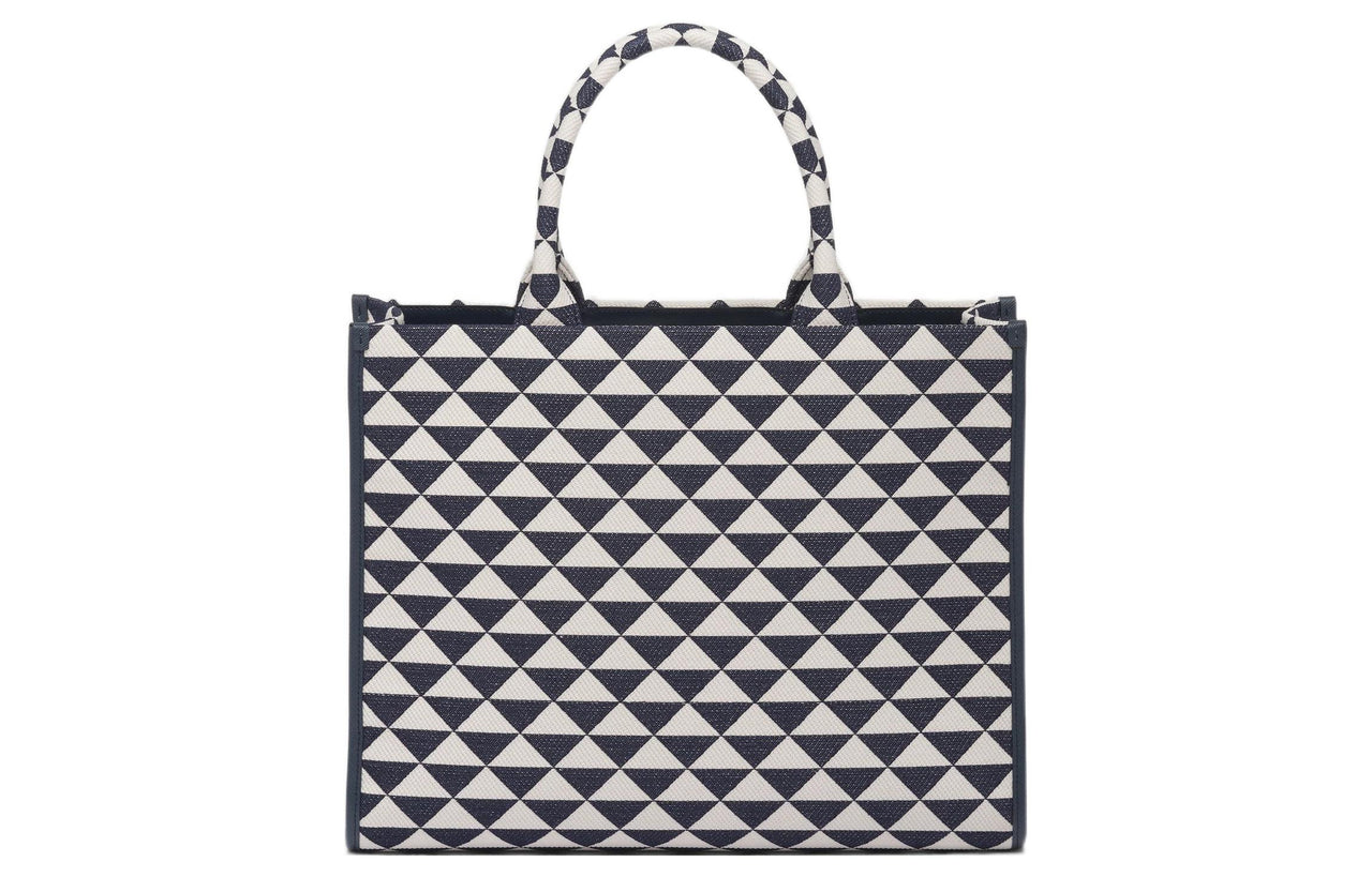 PRADA Large Symbole Embroidered Fabric Handbag Baltic Blue/Chalk White