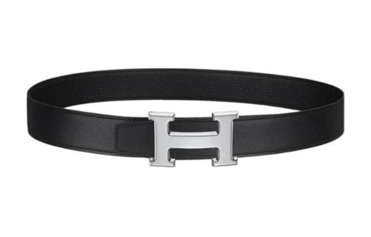 HERMES Cow Leather Belts Unisex Black Width 3.2cm