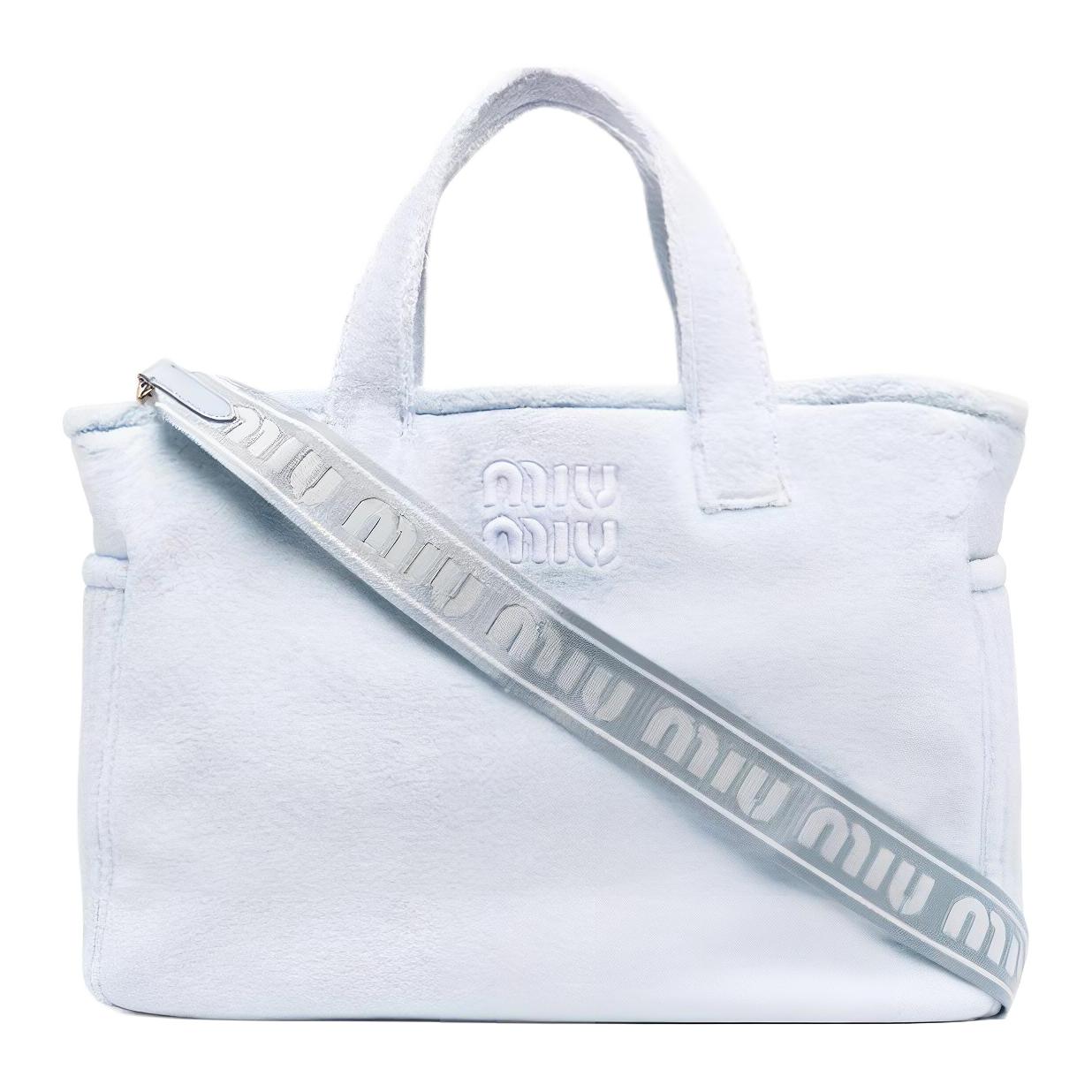 MIU MIU Fabric Crossbody One Shoulder Handbag Women's Light Blue