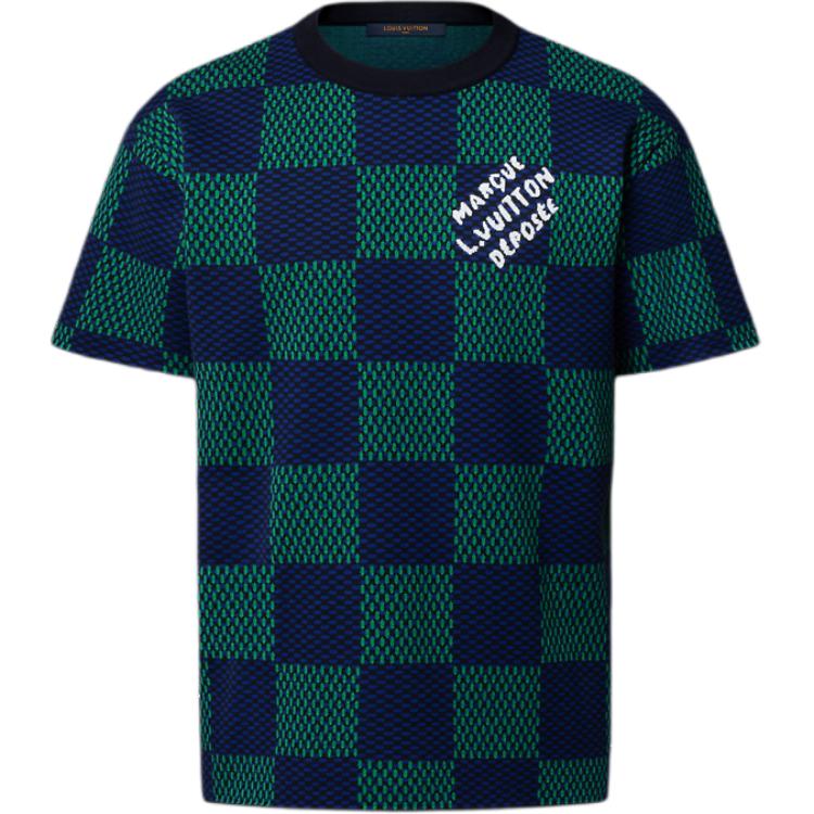 LOUIS VUITTON Jacquard Damier Short-Sleeved Cotton Crewneck