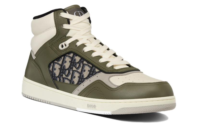 DIOR B27 High Olive And Cream Smooth Calfskin With Beige And Black DIOR Oblique Jacquard