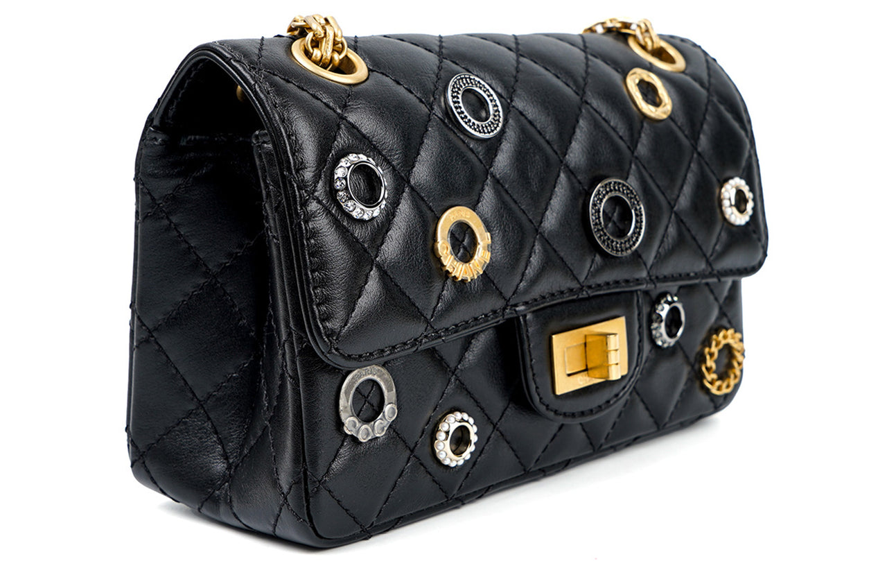 CHANEL 2.55 Sheepskin Shoulder Bag Crossbody Bag Mini Women's Black