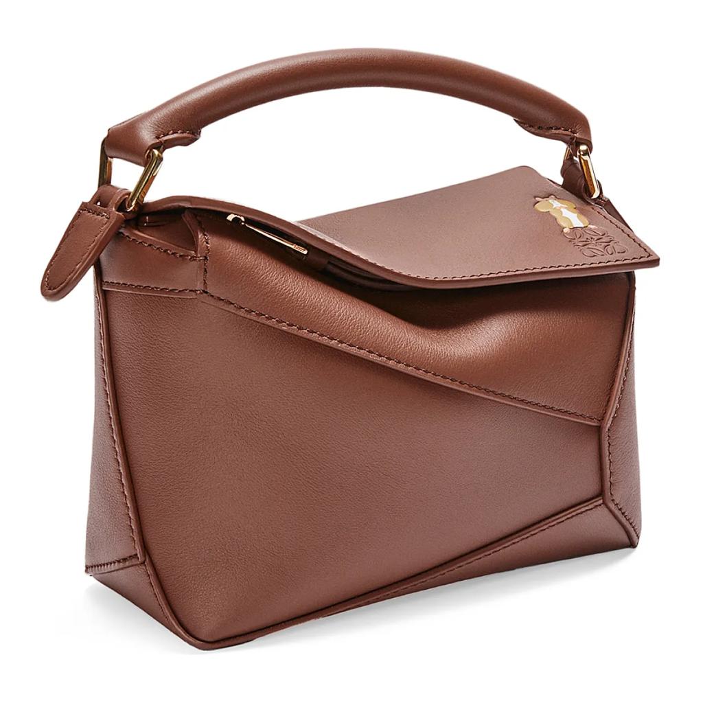 LOEWE Suna Fujita Collaboration Puzzle Nappa Cow Leather Shoulder Bag Crossbody Bag Handbag Mini Women's Cigar Color