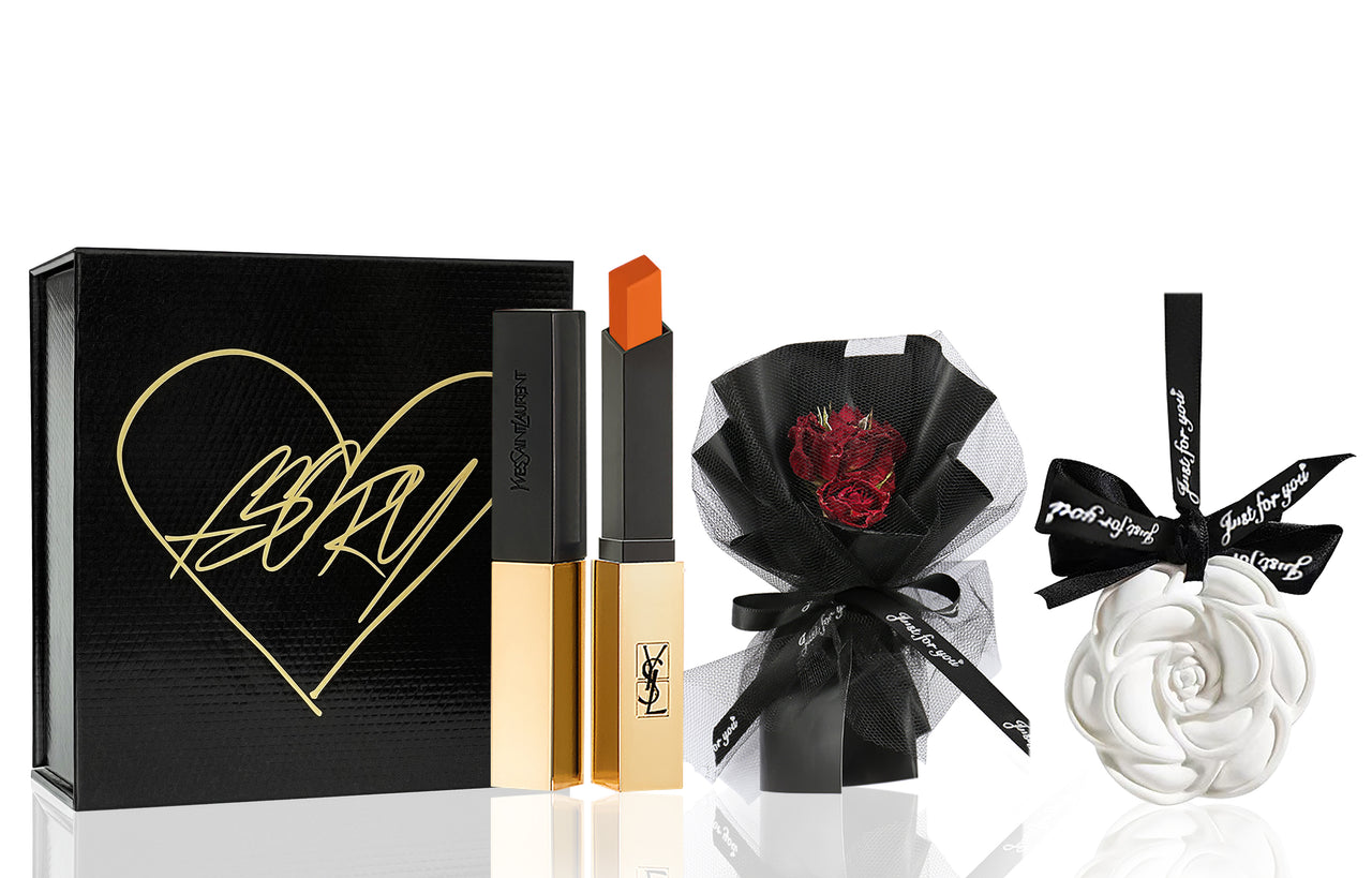 SAINT LAURENT Brand-New Thin Tube Lipstick Gift Box Matte Complexion Hydrating Formal Wear+Bouquet+Aromatherapy