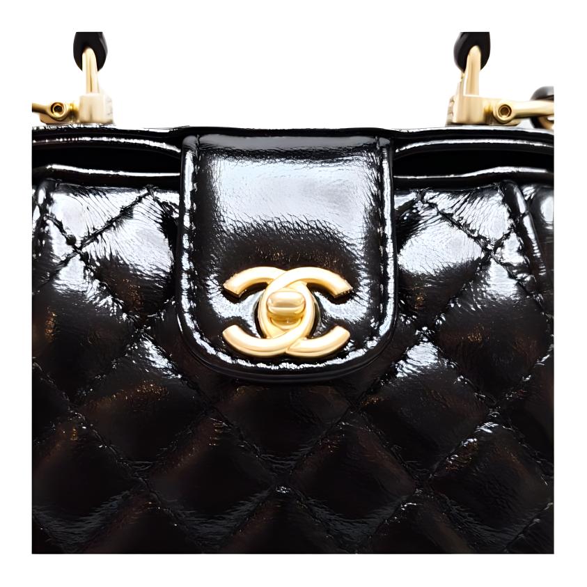 CHANEL Waxed Leather Shoulder Bag Crossbody Bag Handbag Women's Black